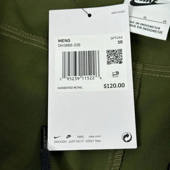 NIKE TECH WOVEN UTILITY CARGO PANTS SIZE 36 MEN'S OLIVE GREEN TAPERED DH3866-326